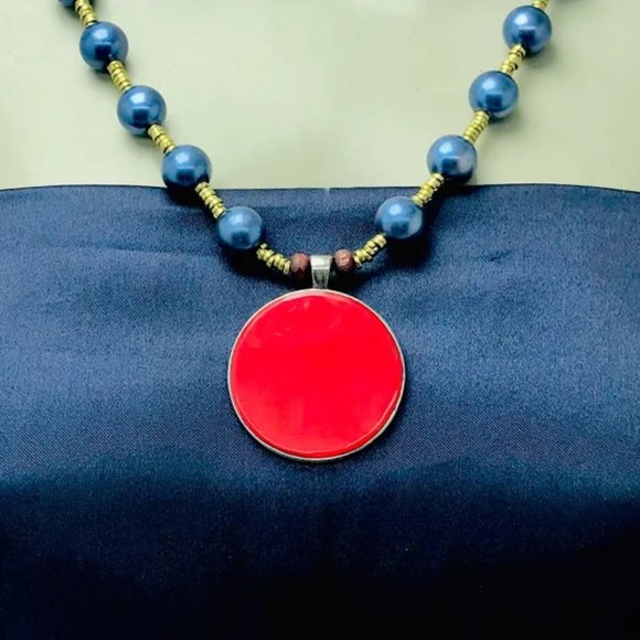 Metal And Wooden Beaded Chain Pendant Necklace, Handmade Light Weight Pendant - Picture 6 of 13